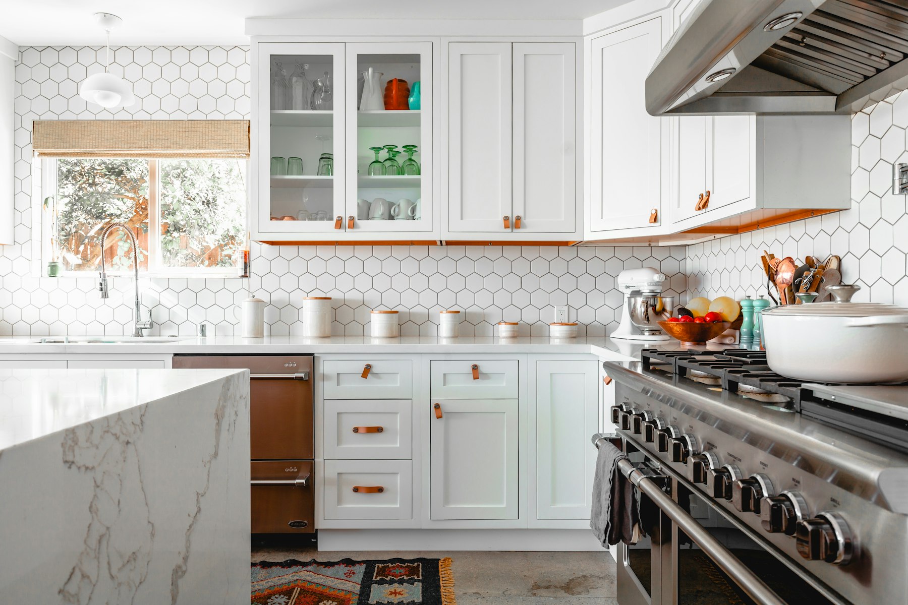 A dim, disrupted kitchen